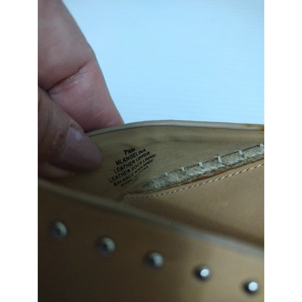 Marc Fisher Angelina Women's Tan Studded‎ Espadrille Wedge Platform Size 7.5